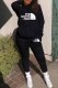Black Street Print Letter Hooded Collar Long Sleeve Two Pieces