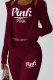 Burgundy Sexy Print Letter Long Sleeve Three Pieces