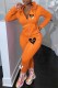 Orange Casual Print Patchwork Hooded Collar Long Sleeve Two Pieces