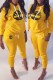 Yellow Sportswear Embroidery Patchwork Hooded Collar Long Sleeve Two Pieces