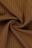 Brown Sexy Solid Bandage Patchwork Turndown Collar Long Sleeve Two Pieces