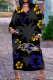 Black Yellow Casual Print Patchwork V Neck Long Sleeve Dresses
