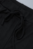 Rose Red Casual Solid Patchwork Stringy Selvedge O Neck Short Sleeve Two Pieces