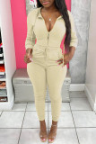 Cream White Casual Sportswear Solid Patchwork Hooded Collar Long Sleeve Two Pieces