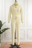 Cream White Casual Sportswear Solid Patchwork Hooded Collar Long Sleeve Two Pieces