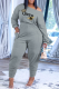 Light Gray Casual Print Patchwork One Shoulder Long Sleeve Two Pieces