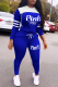 Blue Street Print Draw String Hooded Collar Long Sleeve Two Pieces