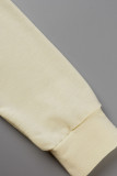 Cream White Casual Sportswear Solid Patchwork Hooded Collar Long Sleeve Two Pieces