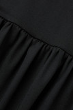 Red Casual Solid Patchwork Frenulum Fold O Neck A Line Dresses