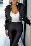 Black Casual Solid Patchwork Buckle Cardigan Collar Outerwear