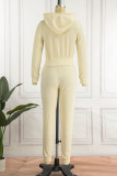 Cream White Casual Sportswear Solid Patchwork Hooded Collar Long Sleeve Two Pieces