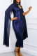 Navy Blue Elegant Solid Hollowed Out Sequins Patchwork Half A Turtleneck One Step Skirt Dresses