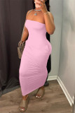 Red Sexy Casual Solid Backless Strapless Sleeveless Dress