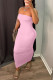 Pink Sexy Casual Solid Backless Strapless Sleeveless Dress