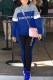 Blue Casual Print Patchwork Letter Hooded Collar Long Sleeve Two Pieces