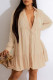 Khaki Casual Solid Patchwork Buckle Fold Turndown Collar Shirt Dress Dresses