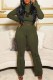 Army Green Street Print Letter O Neck Long Sleeve Two Pieces