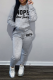 Grey Casual Print Patchwork Hooded Collar Long Sleeve Two Pieces
