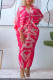 Rose Red Casual Print Patchwork V Neck Pencil Skirt Dresses