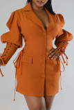 Purple Casual Solid Bandage Patchwork Buckle Turndown Collar Outerwear