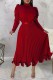 Red Casual Solid Patchwork Flounce Fold Half A Turtleneck Long Sleeve Two Pieces