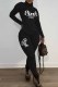 Black Casual Print Letter Long Sleeve Two Pieces