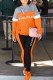 Orange Casual Print Patchwork Letter Hooded Collar Long Sleeve Two Pieces