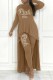 Khaki Elegant Letter Hot Drill Long Sleeve Two Pieces