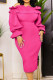 Rose Red Elegant Solid Patchwork Flounce Off the Shoulder One Step Skirt Dresses