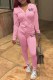 Pink Street Print Letter Hooded Collar Long Sleeve Two Pieces