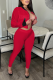 Red Casual Solid Patchwork Zipper Collar Long Sleeve Two Pieces
