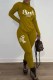 Yellow Casual Print Letter Long Sleeve Two Pieces