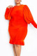 Red Casual Solid Patchwork O Neck Princess Dresses