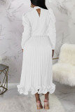 White Casual Solid Patchwork Flounce Fold Half A Turtleneck Long Sleeve Two Pieces