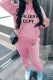 Pink Casual Print Letter Hooded Collar Long Sleeve Two Pieces