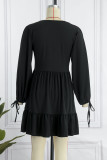 Red Casual Solid Patchwork Frenulum Fold O Neck A Line Dresses