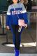 Blue Street Print Draw String Hooded Collar Long Sleeve Two Pieces