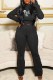 Black Street Print Letter O Neck Long Sleeve Two Pieces