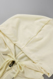 Cream White Casual Sportswear Solid Patchwork Hooded Collar Long Sleeve Two Pieces
