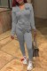 Grey Street Print Letter Hooded Collar Long Sleeve Two Pieces
