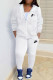 White Casual Letter Embroidered Hooded Collar Long Sleeve Two Pieces