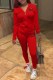 Red Street Print Letter Hooded Collar Long Sleeve Two Pieces
