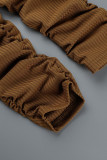Brown Sexy Solid Bandage Patchwork Turndown Collar Long Sleeve Two Pieces