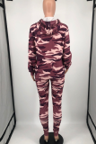 Camouflage Street Camouflage Print Patchwork Hooded Collar Long Sleeve Two Pieces