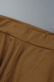Brown Sexy Solid Bandage Patchwork Turndown Collar Long Sleeve Two Pieces