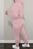 Pink Casual Print Patchwork Hooded Collar Long Sleeve Two Pieces