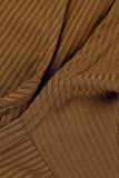 Brown Sexy Solid Bandage Patchwork Turndown Collar Long Sleeve Two Pieces