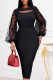 Black Casual Elegant Solid Hollowed Out Patchwork O Neck One Step Skirt Dresses