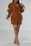 Purple Casual Solid Bandage Patchwork Buckle Turndown Collar Outerwear