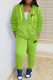 Fluorescent Green Casual Letter Embroidered Hooded Collar Long Sleeve Two Pieces